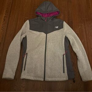 New Balance Women's Gray Hooded Fleece Jacket with Pink Lining